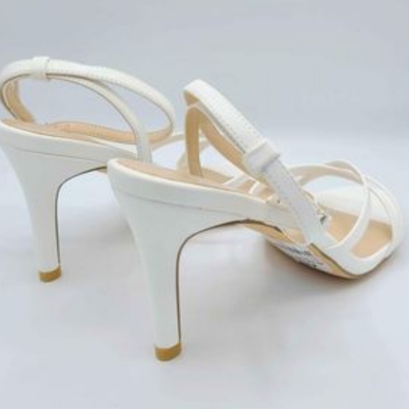 White Leather Strappy Sandal Heels - Picture 4 of 5